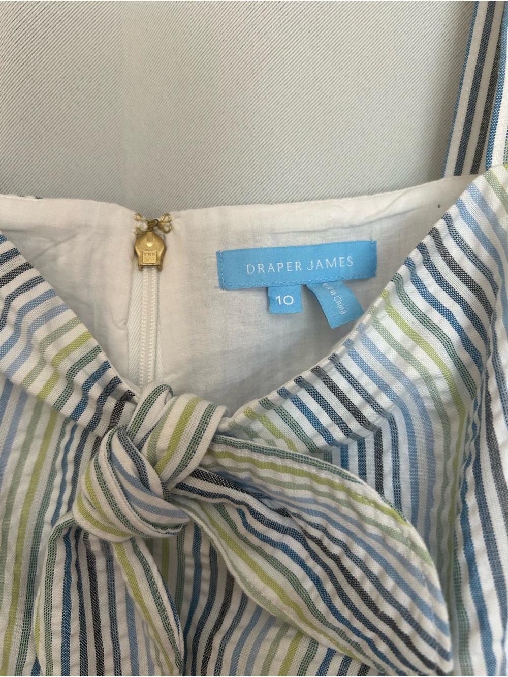 Draper James Seersucker Spaghetti Strap Brystol Striped 100% Cotton Dress Sz 10 - Picture 4 of 12